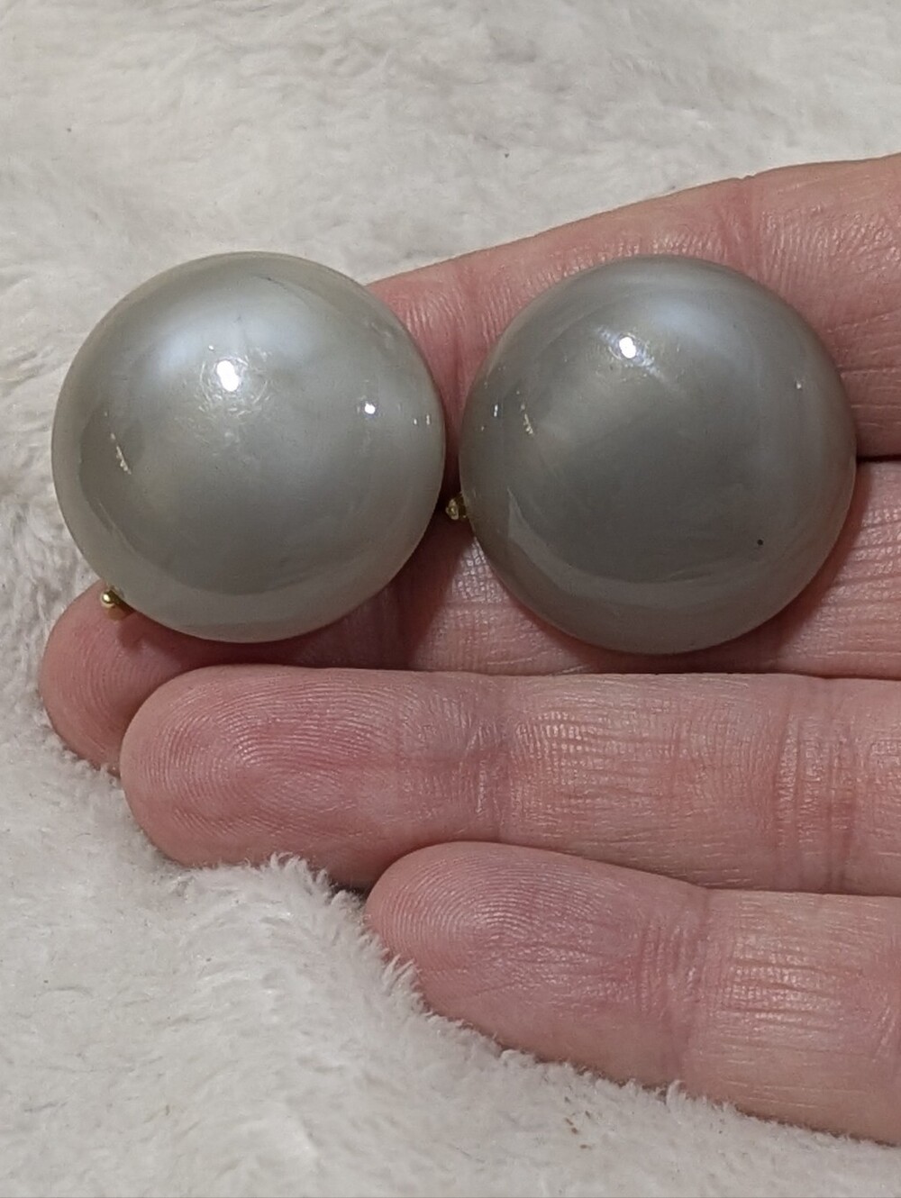 Vintage Trifori oversized grey faux pearl button clip-on earrings